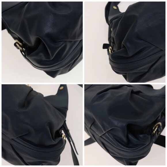 BVLGARI Hand Bag Leather 2way Blue Gold Auth BA1864 - Picture 14 of 16